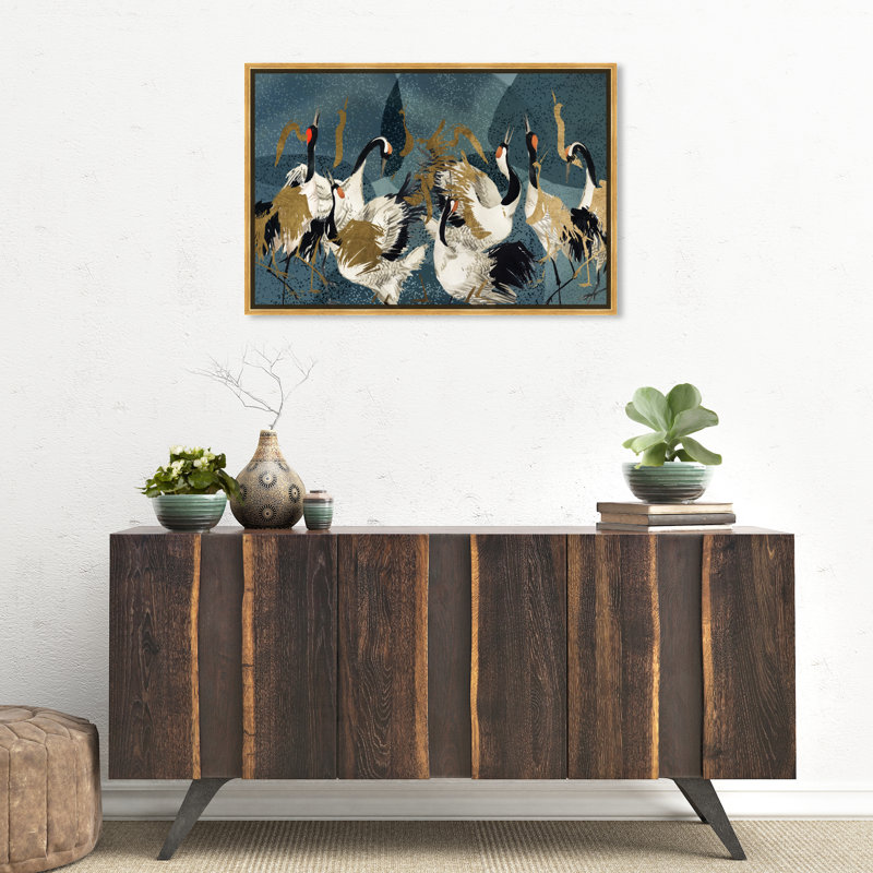 «Crane Love» par Oliver Gal, H 21,5 po x l 31,5 po x P 1,75 po, Toile avec cadre flottant or