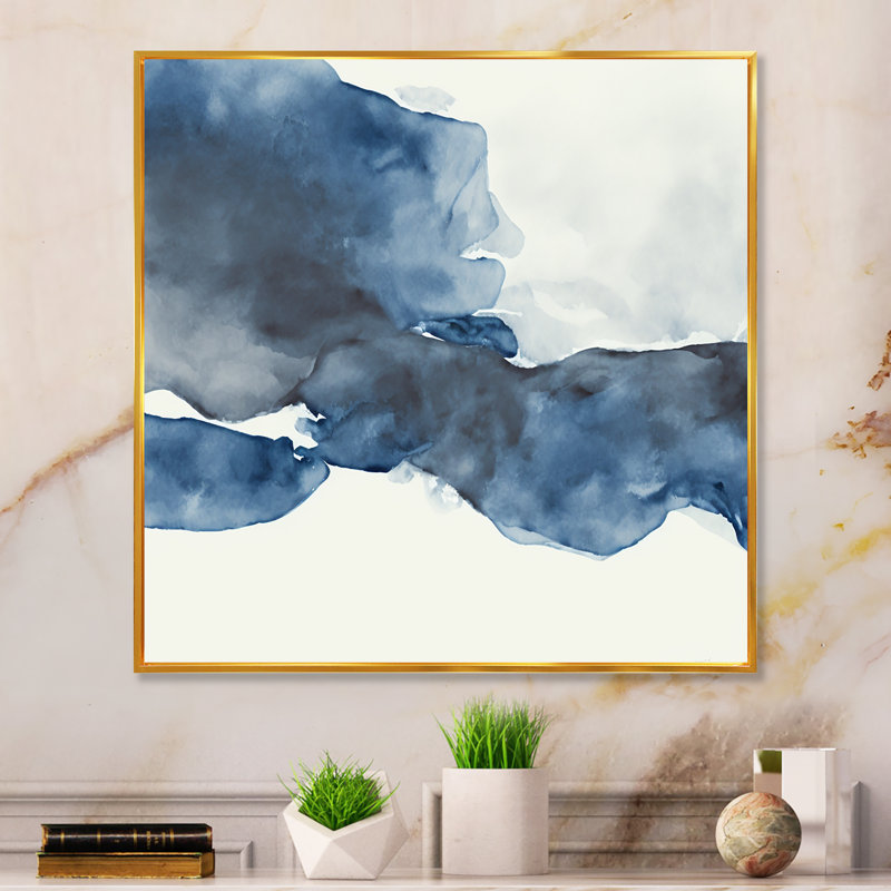 «Imperial Blue Solitude V», reproduction sur toile, L 30 po x H 30 po, Toile avec cadre flottant or