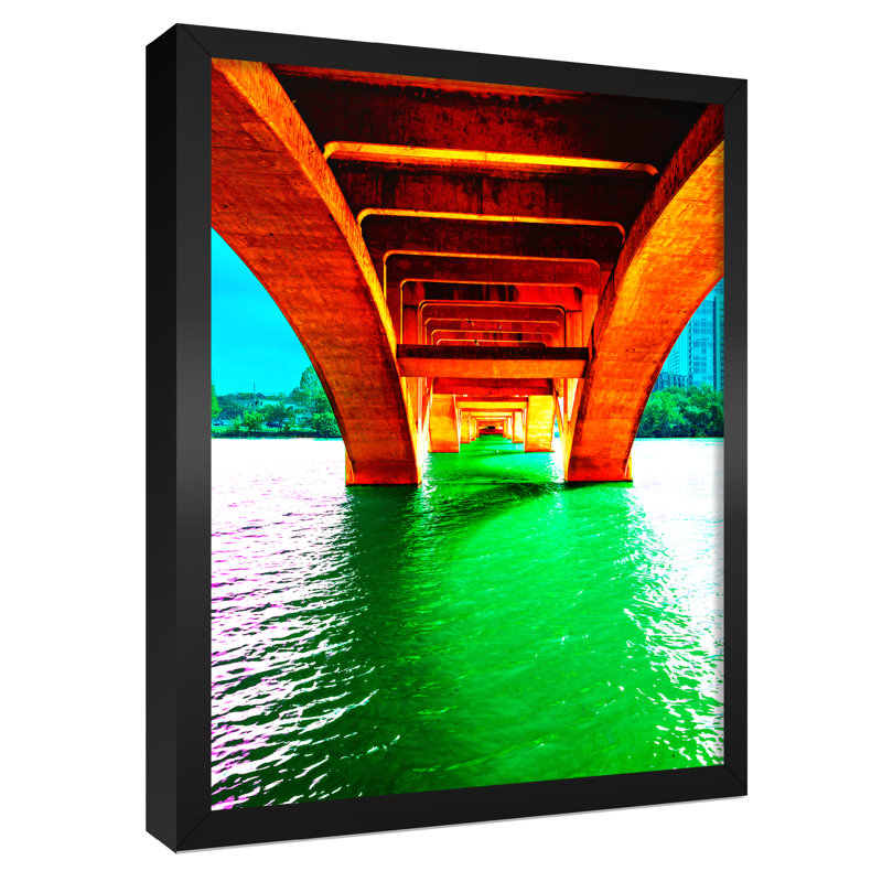 Lamar Street Bridge, Austin Texas - reproduction de photo sur toile, Toile encadrée noire, H 20 po x l 16 po x P 0,75 po