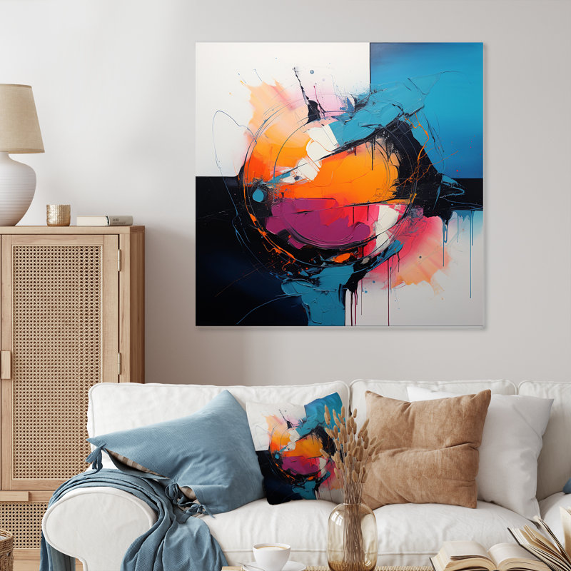 «Blue and Pink Paint Ink Expression V», impression d'art mural en métal fractal, H 36 po x l 36 po