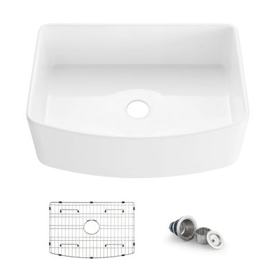 Pure 30" W Single Bowl Fireclay Farmhouse Kitchen Sink Curve Apron