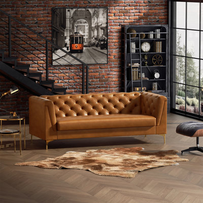 Faux Leather Chesterfield Upholstered Sofa with Metal Legs by Red Barrel Studio