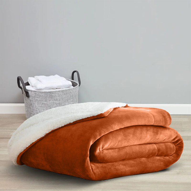 Reversible Soft Sherpa Fleece Fur Thick Dual Sided Blanket Throw, 150cm x 200cm, Rust