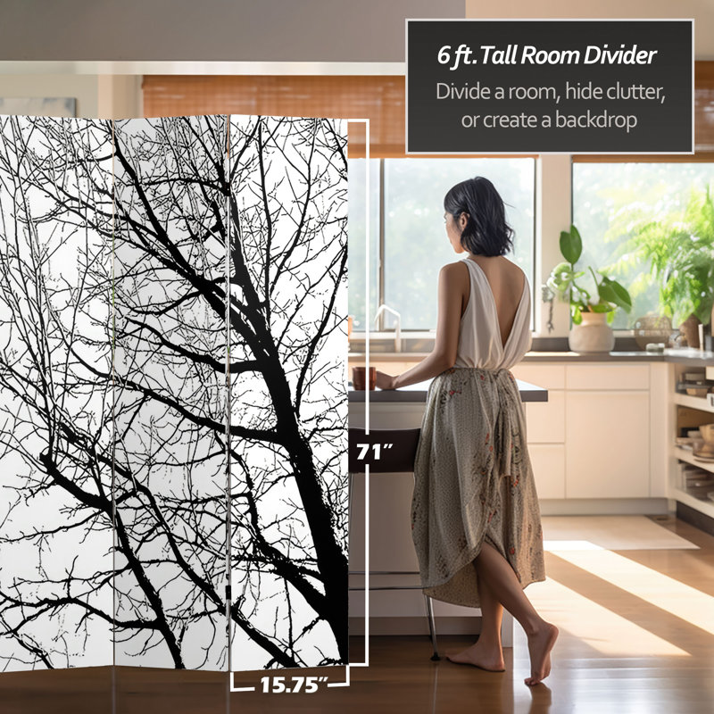 71" x 47.63" Trees 3 Panel Room Divider, Birch