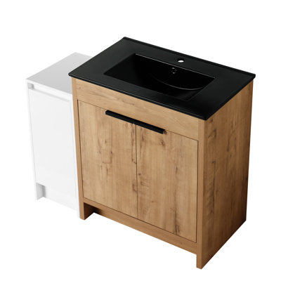 Freestanding Bathroom Vanity With Ceramic Sink And Storage Cabinets