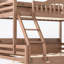 Lit simple superposé au dessus d'un lit double avec rangement, garde-corps courbés et tablettes latérales, structure en bois massif, aucun sommier nécessaire, naturel profond-134228585-134228587