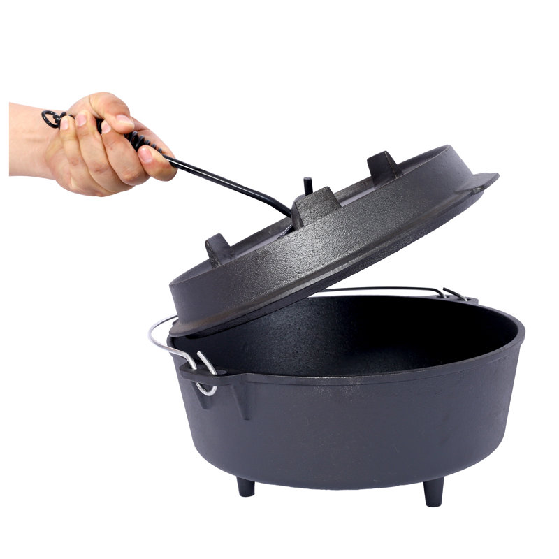 Cocotte en fonte pré-assaisonnée avec couvercle pour poêle de camping extérieur et cuisson à feu ouvert