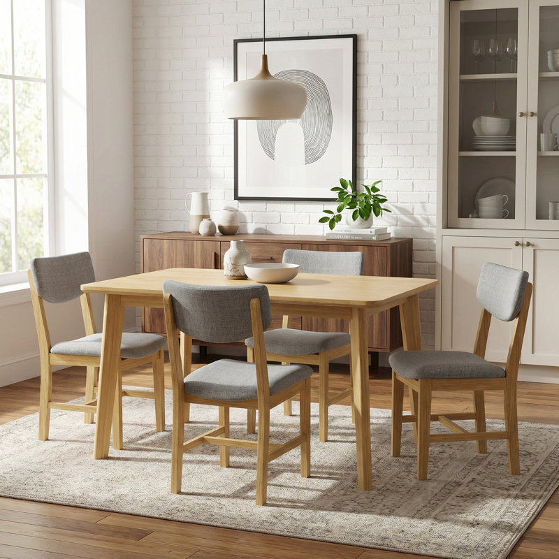 Table de salle à manger rustique en bois massif avec 4 chaises rembourrées, ensemble de salle à manger minimaliste 5 pièces pour la cuisine et la salle à manger
