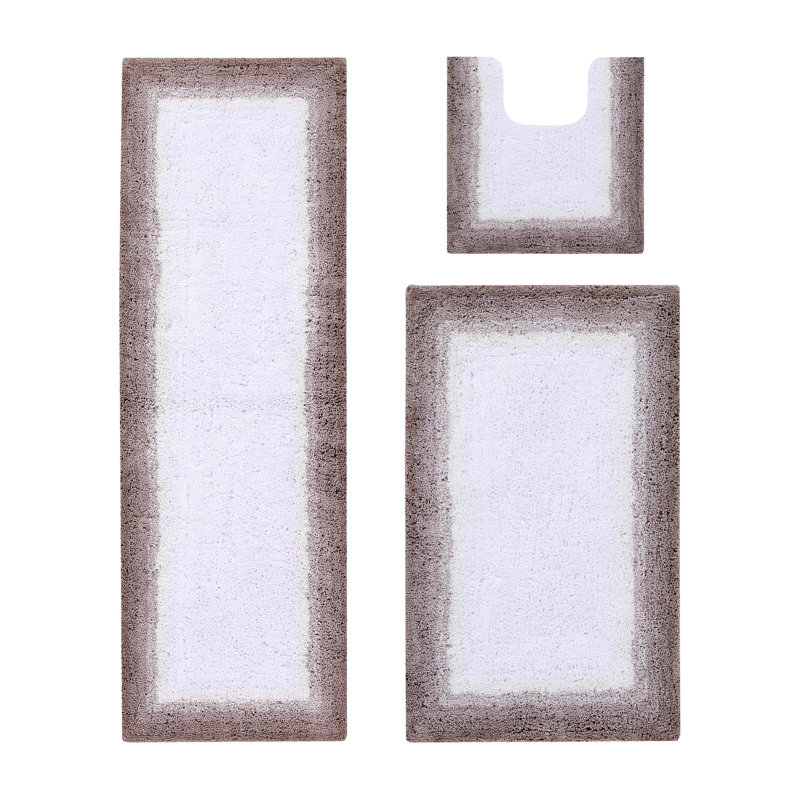 Benine Premium 100% Cotton 1615 GSM 3-Piece Bath Rug Set, OEKO-TEX® Certified, Non-Slip Spray Latex Backing, Plush Tufted Ombre Bath Mats, Super Absorbent, Machine Washable, Beige