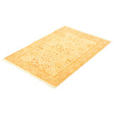 Tapis décoratif en laine noué à la main de conception unique noué à la main new age de style persan 18/20 jaune 4 pi x 6 pi 2 po