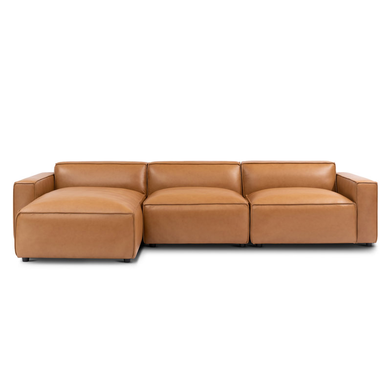 Hamall Nathan Full Aniline Leather Modular Sofa With Down Feather, Brown Genuine Leather, Left Hand Facing