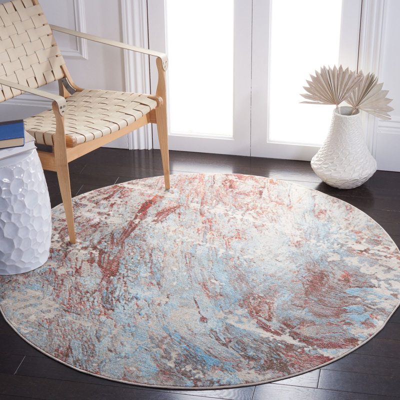 Tapis abstrait bleu / brun, Rond 5 pi