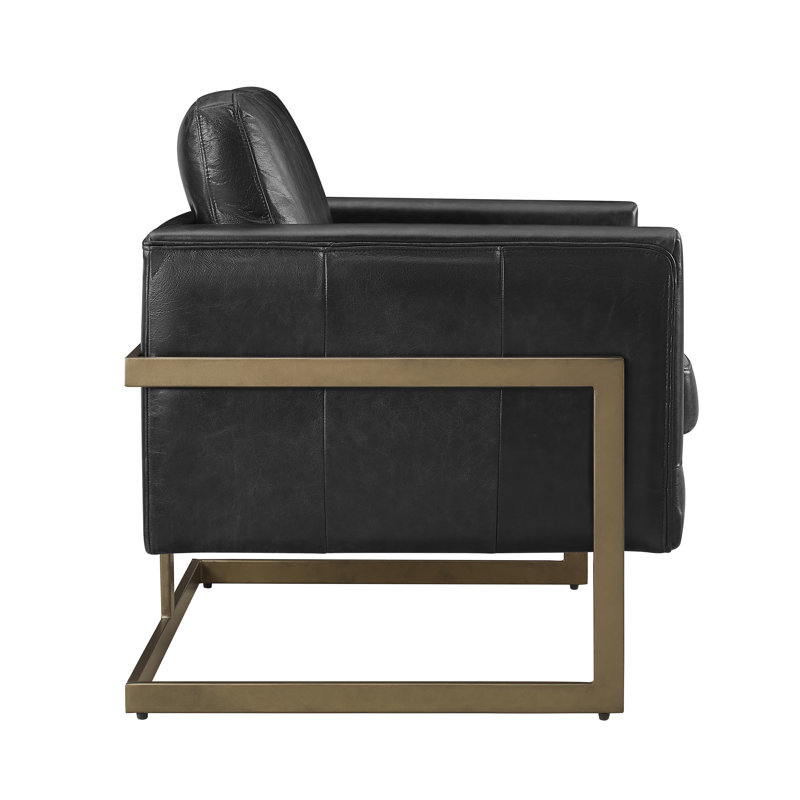 Top Grain Genuine Leather Accent Arm Chair, Black