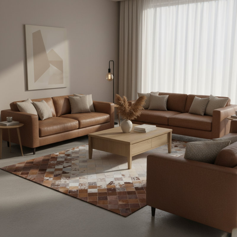 Tapis en cuir de vache brun naturel