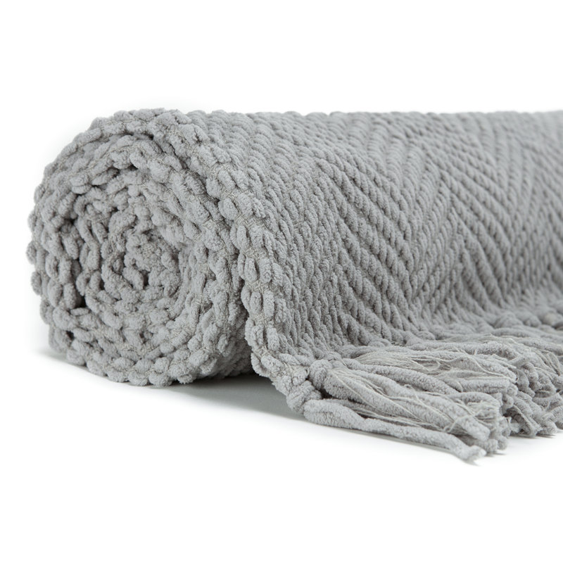 Jeté tricoté texturé , Argent, l 65 po x L 50