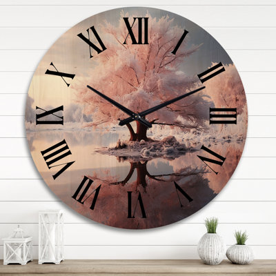 Winter Peach Tree on Frosty Morning I - Winter Landscape Oversized Wood Wall Clock