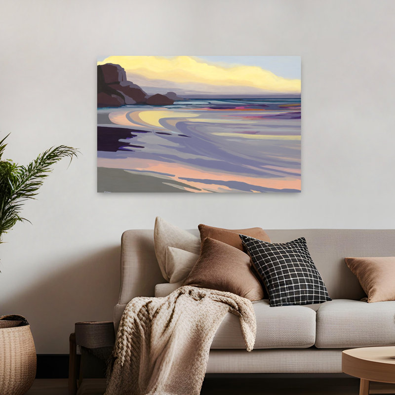 Art contemporain contemporain, paysage de plage abstrait, H 32 po x l 48 po