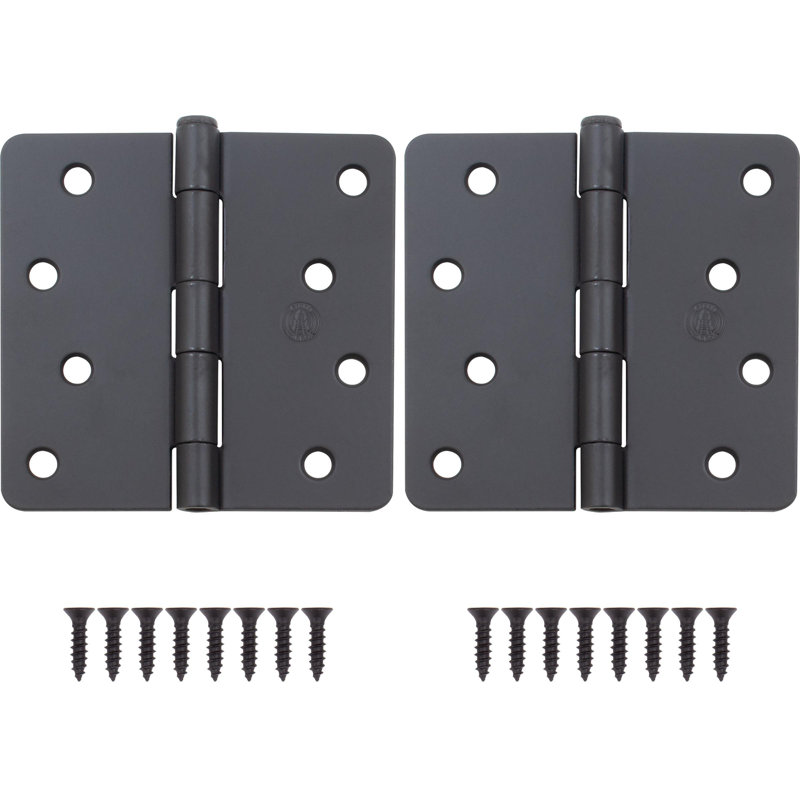 Charnières de porte de 4 po, coin de rayon de 1/4 po, Noir mat