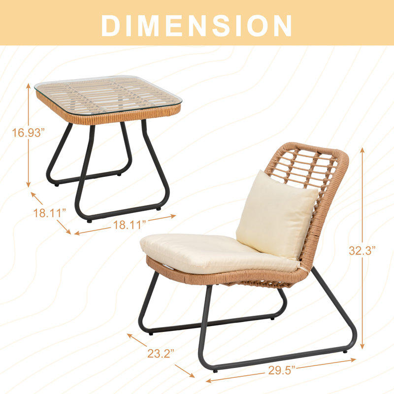Ensemble de conversation d'extérieur pour 2 personnes avec coussins Arkyn, Beige