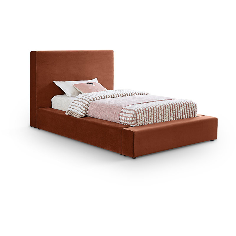 Ishia Upholstered Platform Bed, Twin, Cognac Velvet