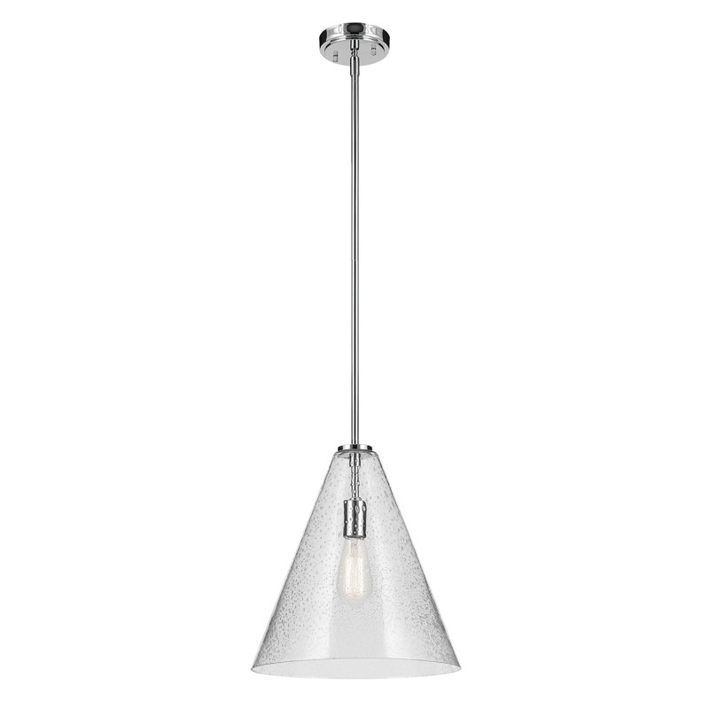15.5" 1-Light Cone Pendant with Clear Seeded Glass, Chrome