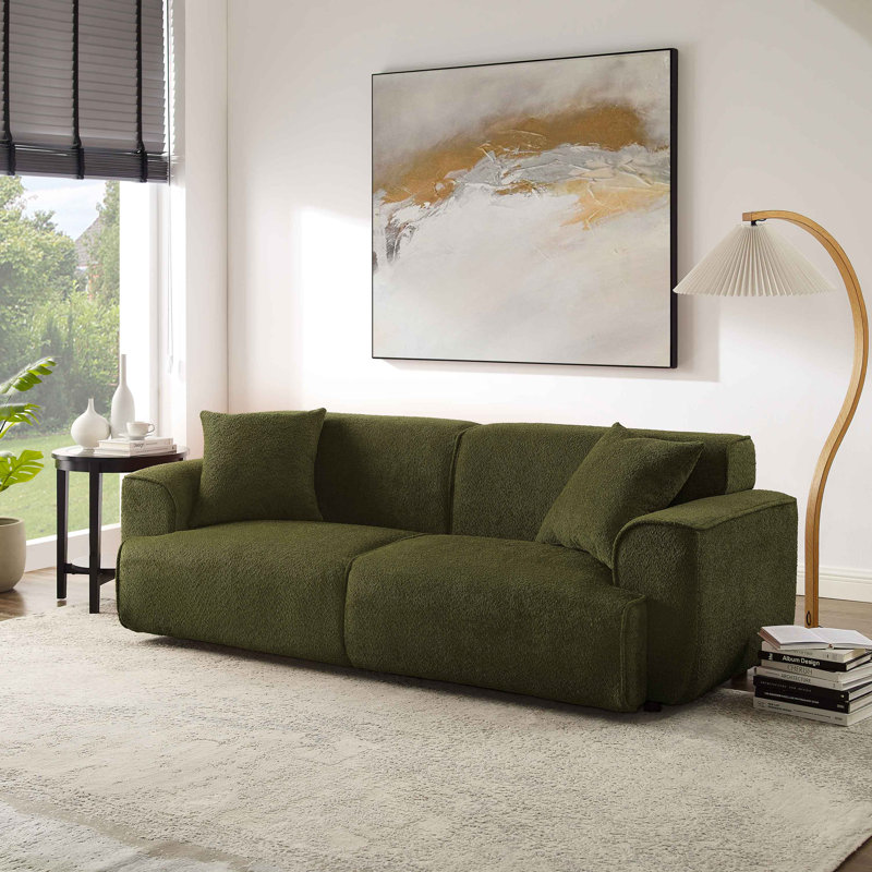 Wallas 231.1Cm Round Arms Sofa, Olive Boucle