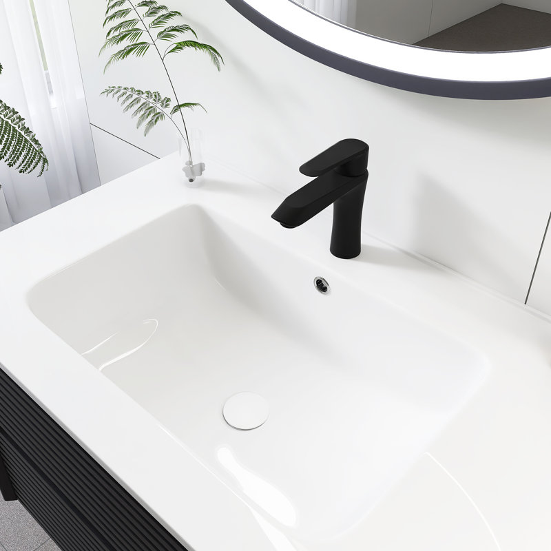 Meuble-lavabo mural 30 po en contreplaqué flottant avec lavabo, Chêne foncé