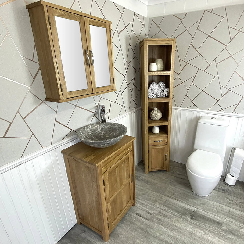 Marrufo 485mm Single Bathroom Vanity with Vessel Stone Basin, Oak