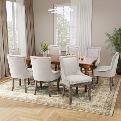 Ensemble de 8 chaises de salle à manger rembourrées et cloutées en tissu épais (ensemble de 8)