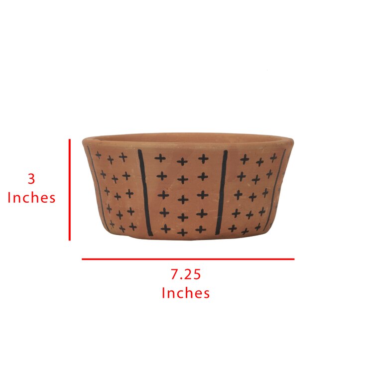 Foreside Home & Garden Natural Handthrown Oval Terracotta Planter with Handpainted Block Pattern