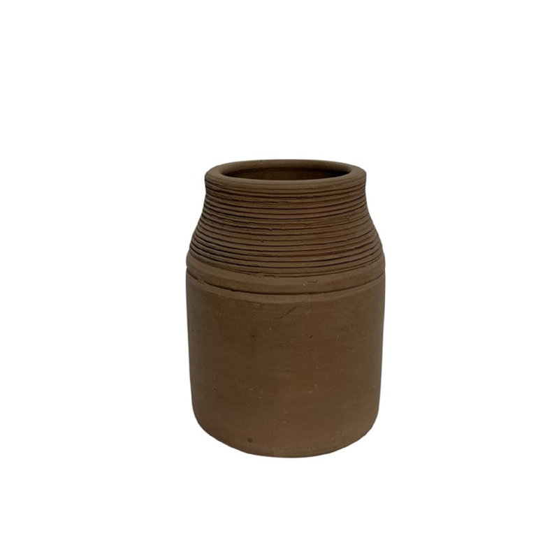 Terracotta Vase Natural Black H 6.3" & Dia 5.5", Natural 