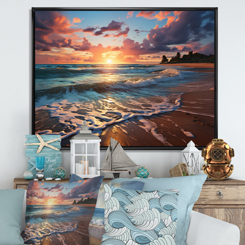 " Sunset Beachside Horizon I ", 34" H x 44" W, Black Picture Framed