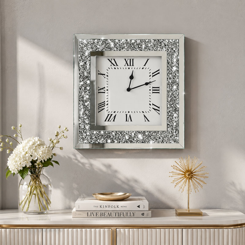 Diamond Mirrored Square Wall Clock