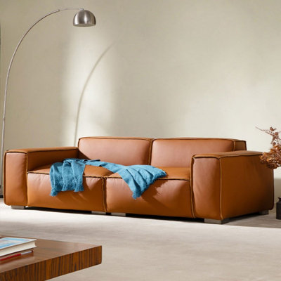 Orange Genuine Leather Modular Sofa cushion couch