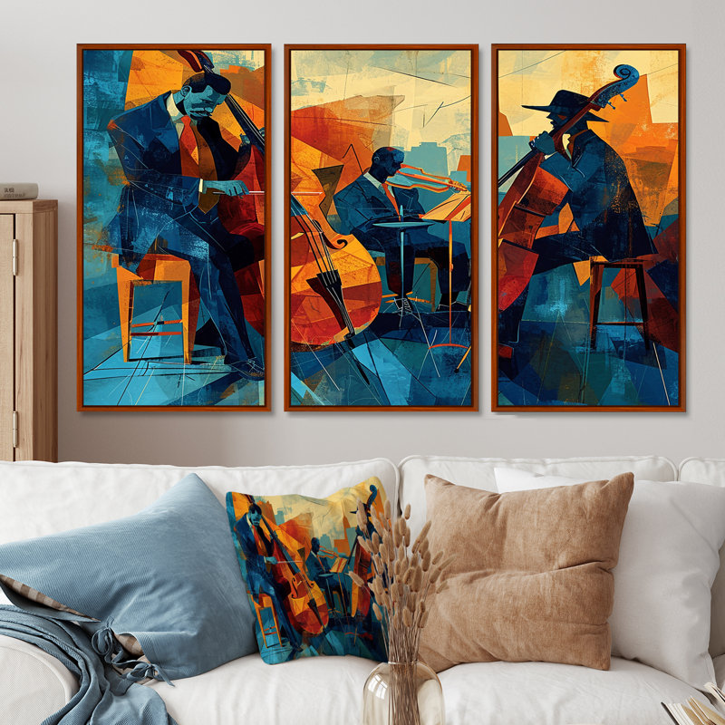 Miroir - ensemble d'art mural musicien, H 40 po x l 60 po x P 1 po, Cadre flottant brun