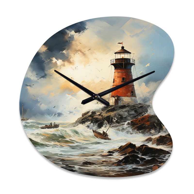 Horloge murale rétro en forme de phare rétro I - phare, forme irrégulière, Grand