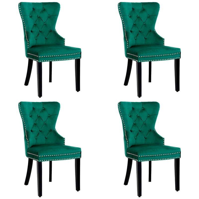 Kirsten 19.75'' H Tufted Velvet Upholstered Side Chair, Dark Green