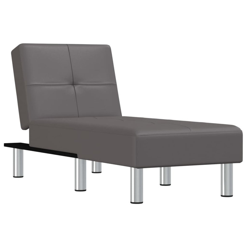 Devontay Faux Leather Chaise Lounge, Gray Faux Leather