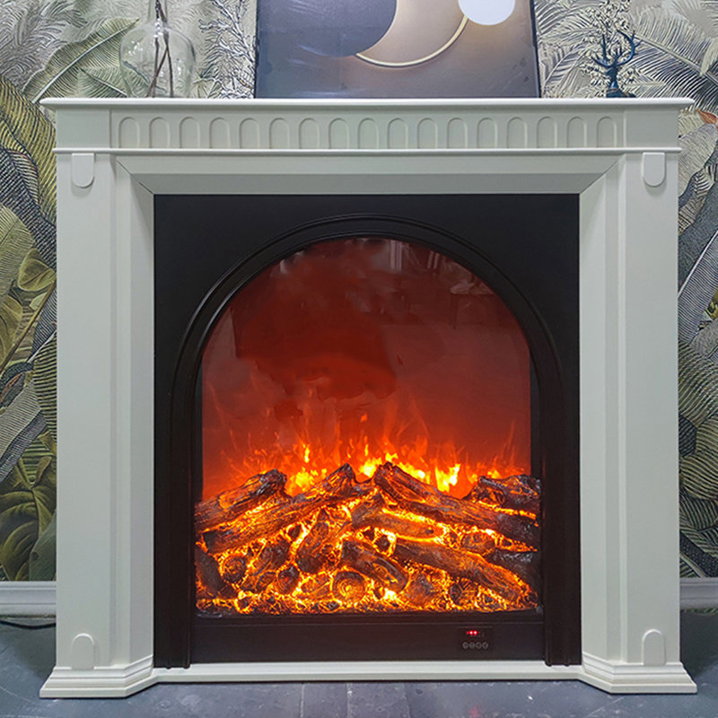 Cream white Solid Wood Freestanding Fireplace