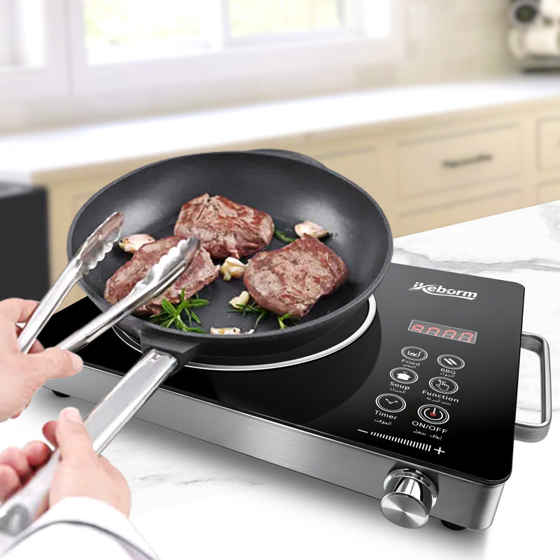 3500W Portable Infrared Ceramic Hot Plate, Single Burner Electric Countertop Hob with Carry Handles, Digital Display & Timer, 100-3500W Adjustable Power, Compatible with All Cookware, UK Plug, Includes BBQ Rack