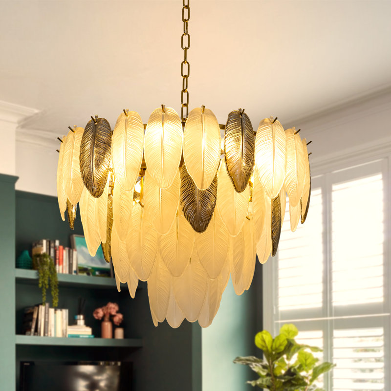 Ingimundur 24" Modern 8 - Light Dimmable Tiered Chandelier with Glass Feather Shades