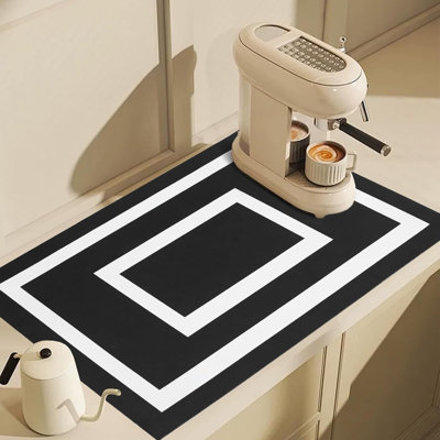 Coffee Bar Mat for Countertop, Dish Drying Mats for Kitchen Counter, Absorbent, Non-Slip, Kitchen Aesthetic Decor, (20"x31.5", Black )