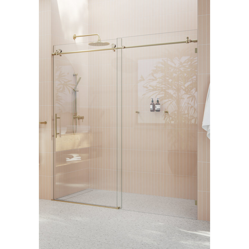 Eclipse 64 - 68 in. x 78 in. Fully Frameless Sliding Shower Door, Brushed Bronze