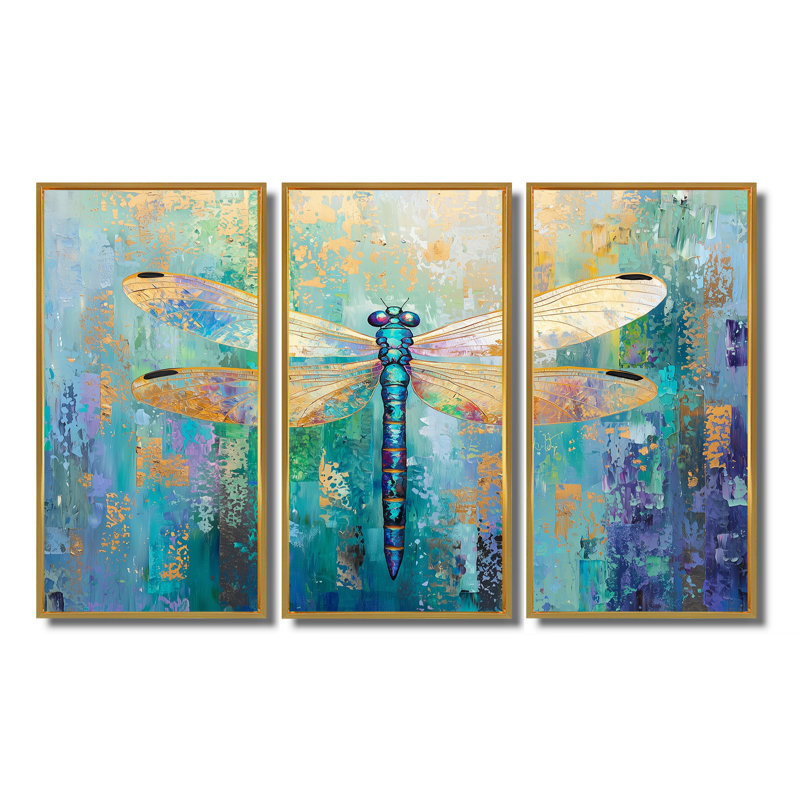 Ensemble de décorations murales Emerald Dragonfly Iridescent Wings II - Libellule, H 32 po x l 48 po, Doré