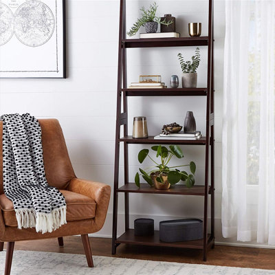  5 Tier Wooden Ladder Shelf Organizer Bookcase Home Display, Espresso