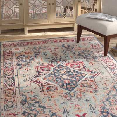 Doucet 300 Pes/Cotton/Pp/Latex Oriental Rug in Navy/Aqua