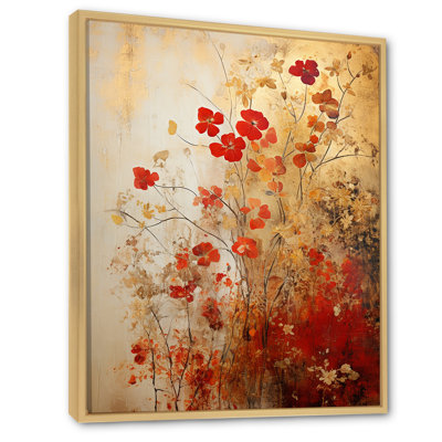«God and Red Floral Japanese Tiles I», art mural botanique
