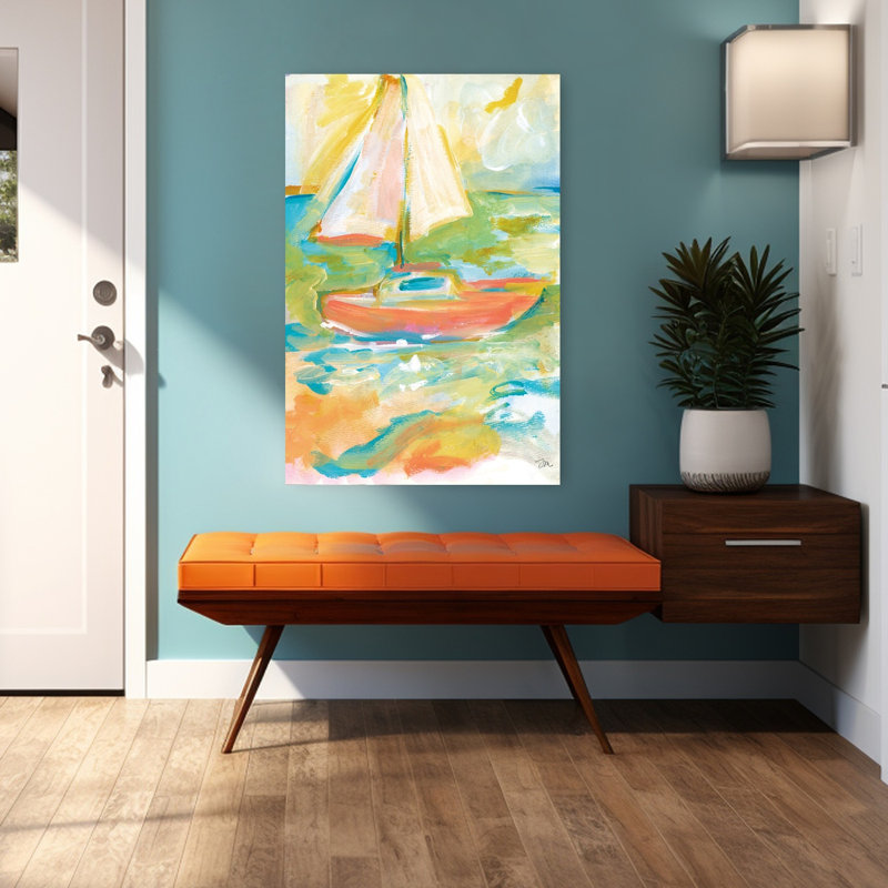 Coucher de soleil marin 1 abstrait art côtier contemporain coloré, H 48 po x l 32 po