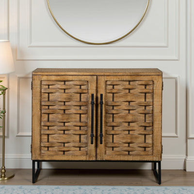 Buffet décoratif Osin, façade de porte tissée, brun naturel de 41 pouces