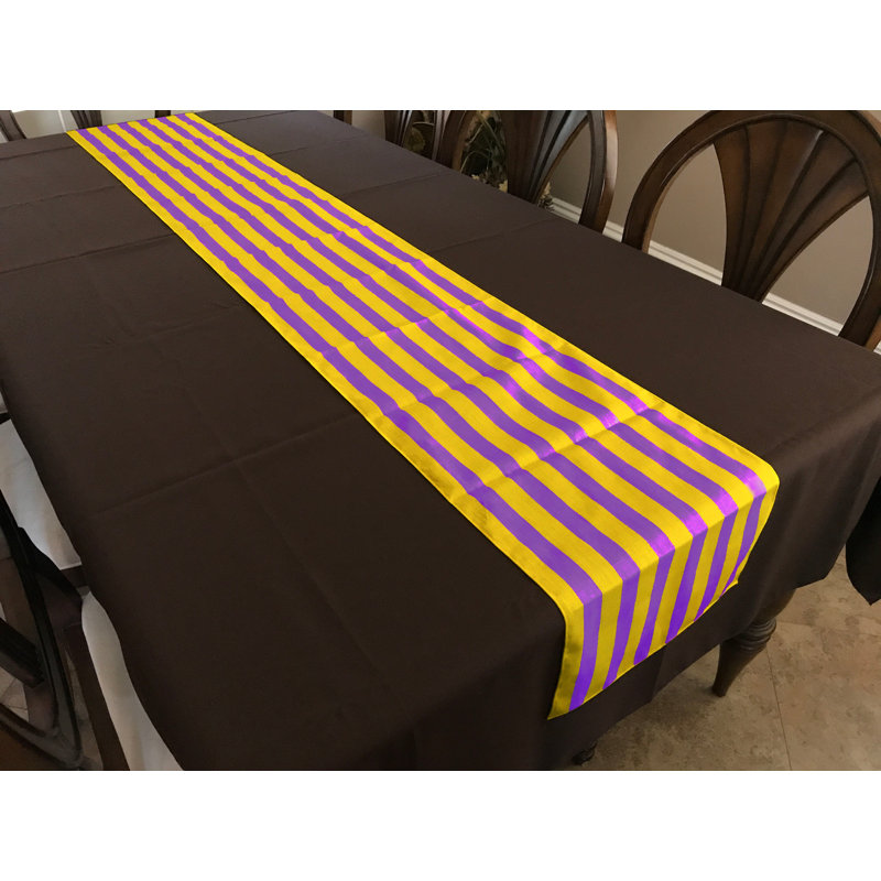 Chemin de table à rayures, Tapis 108 po, Jaune et mauve, 12"